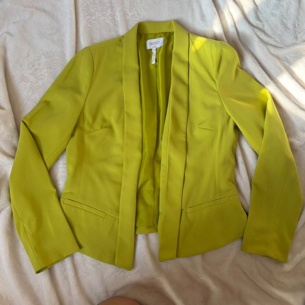 Laundry by Shelli Segal Open Front Blazer Size 8 Chartreuse Green